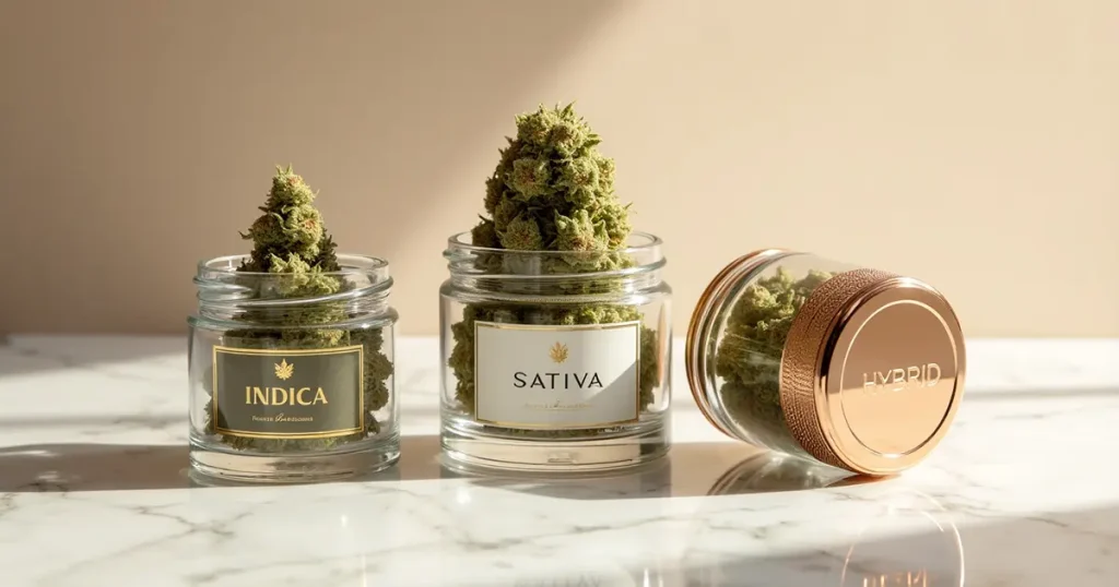 Illustrera skillnaden mellan sativa, indica och hybrid